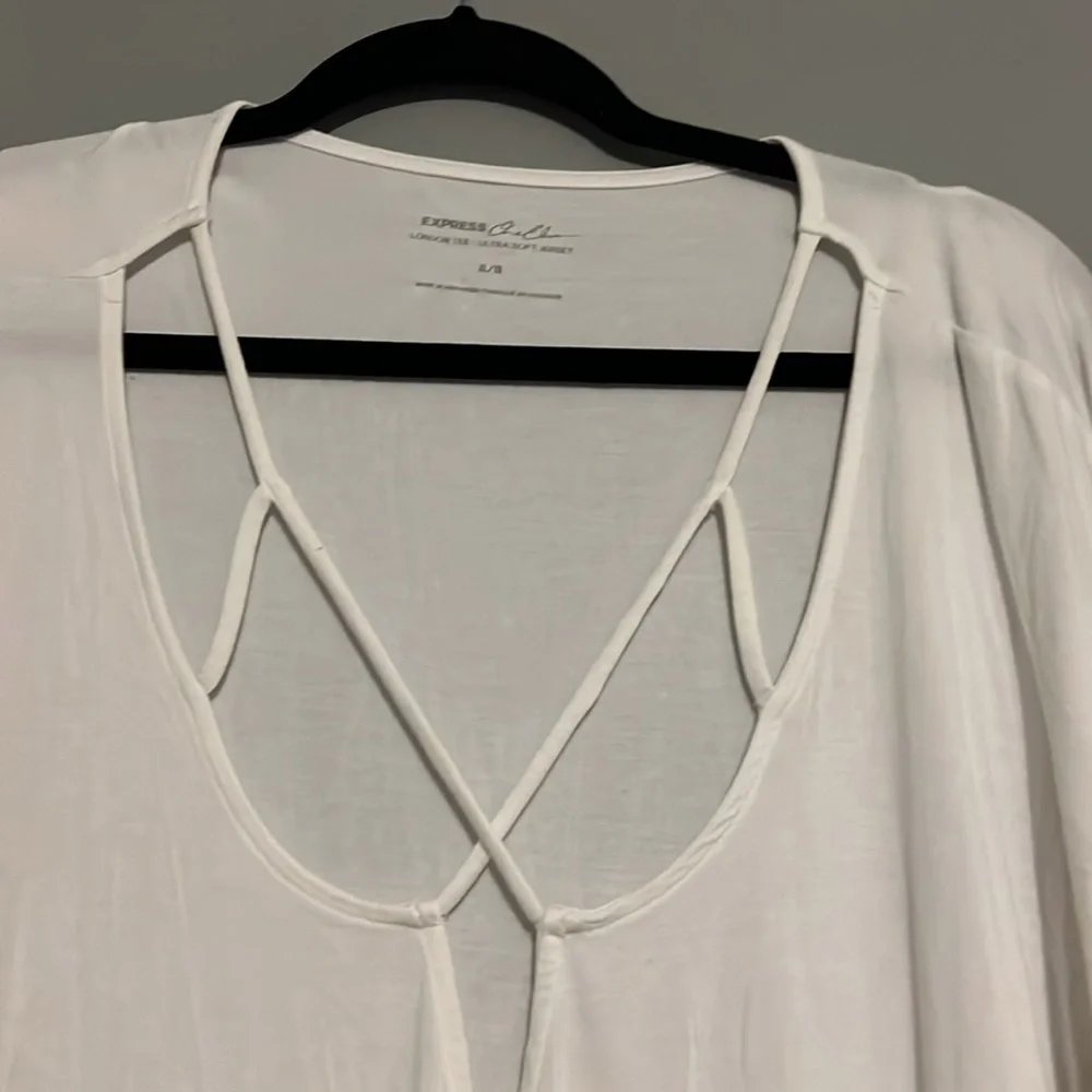 Express Women’s Cream Color Short Sleeve Blouse Top Size XL EUC Boho Resortwear